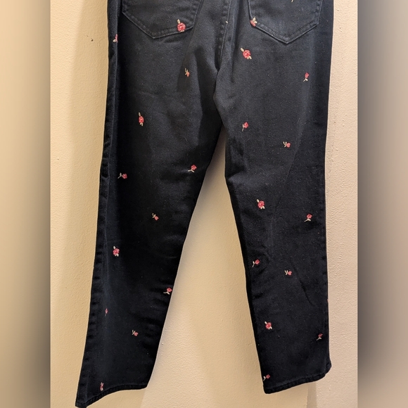 PacSun Rose Embroidered Black High Rise Mom Jeans Straight Ankle Length- 24 - Picture 12 of 13